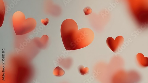 Floating Red Hearts in Soft Focus Background for Romantic and Love Themed Design, Valentine's Day, Weddings, and Celebrations of Affection