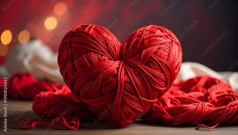 custom made wallpaper toronto digitalHeart Shaped Red Yarn Craft Symbol of Love and Romance.