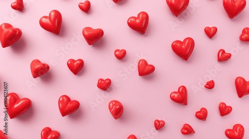 Vibrant Red Hearts on Soft Pink Background Perfect for Romantic Themes and Valentine's Day Celebrations in Various Creative Projects