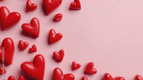Colorful Heart Shapes on Soft Pink Background for Romantic and Valentine's Day Themes, Perfect for Love and Affection Illustrations