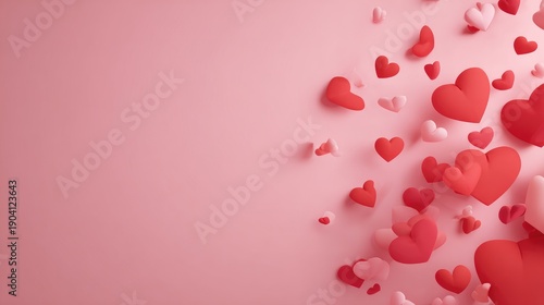 Colorful Hearts in Various Sizes Floating on Soft Pink Background for Love and Romance Concept, Ideal for Valentine's Day and Celebratory Themes