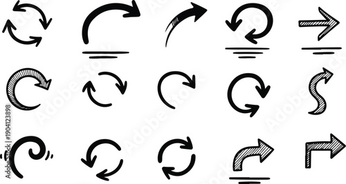 Hand drawn sketchy arrow icons collection set