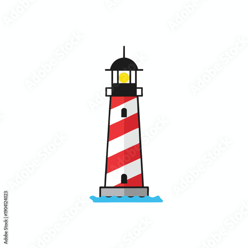 Striped Lighthouse Icon with Red and White Stripes
