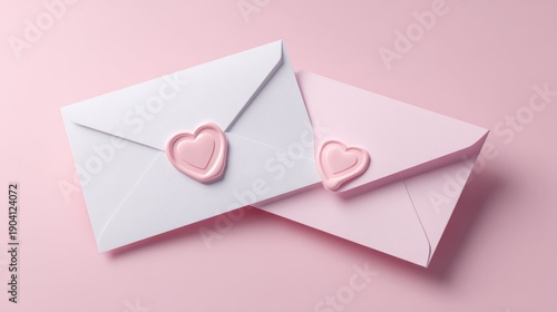 Charming Heart-Sealed Envelopes for Romantic Correspondence and Special Occasions on Pink Background
