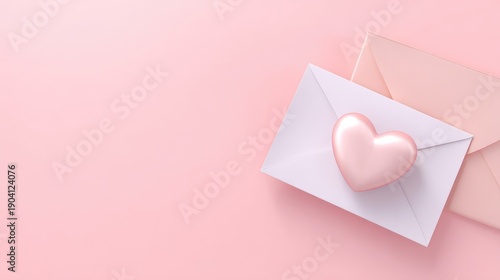 Romantic Heart-Shaped Object on Envelopes Against Soft Pink Background for Sweet Gestures and Love Letters in Valentine's Day Celebration