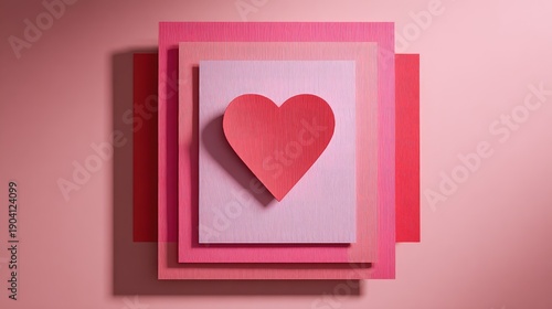 Colorful Paper Heart on Layered Textured Background in Shades of Pink for Romantic and Love-Related Themes and Designs