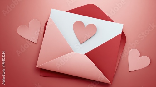 Romantic Heart Envelope with Soft Pink and Red Elements, Perfect for Valentine's Day Greetings and Love Messages in a Minimalist Style