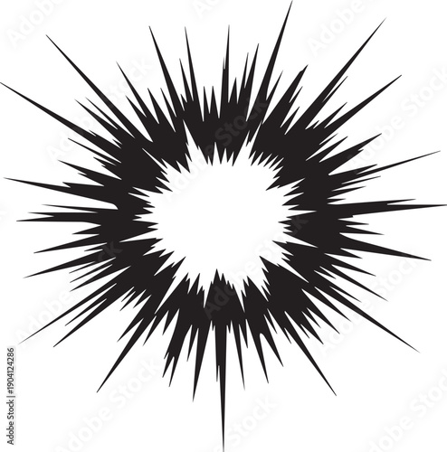 Black explosion burst with sharp spikes on white background