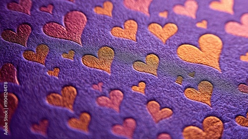 Textured background with embossed hearts in various sizes and warm tones, ideal for romantic designs, cards, and promotions celebrating love and affection