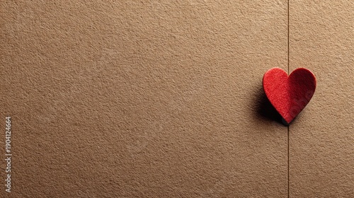 Red Felt Heart on Brown Textured Background Ideal for Valentine's Day, Romantic Themes, Love Notes, and Heartfelt Messages in Photography