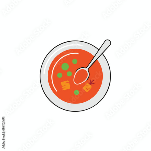 Bowl of Tomato Soup with Croutons and Herbs