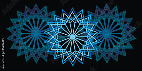 Elegant blue mandala pattern – glowing geometric symmetry in cyan and turquoise on black. Clean lines, radial balance, and hypnotic design for spiritual, wellness, or decorative use.