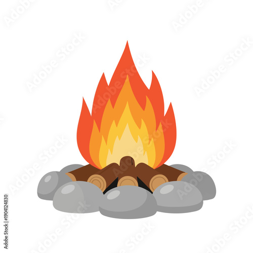 Campfire Illustration with Stones