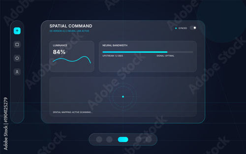 Futuristic Spatial Command Interface Dashboard with Data Visualization HUD