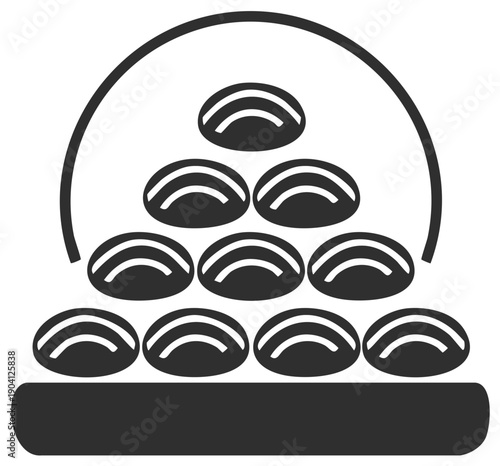 Arrangement of delicious chocolate candies in a curved display with shiny texture