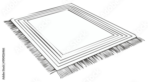 Sketch of an area rug with fringe detail and outlined border design suitable for interior decor mockup