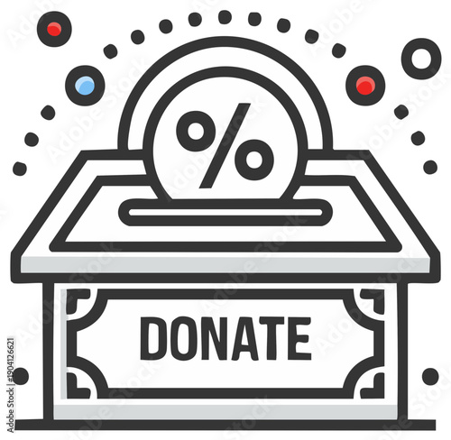 Donation box with percentage coin concept for fundraising and charitable giving