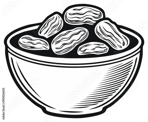 Stylized Illustration of a Bowl Filled with Dried Fruits Rich in Texture