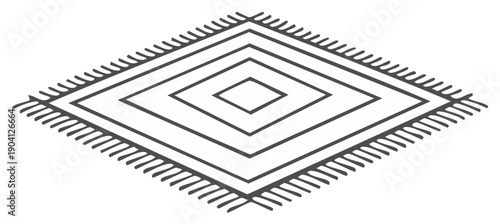 Minimalist geometric diamond rug with fringed edges and concentric pattern design element
