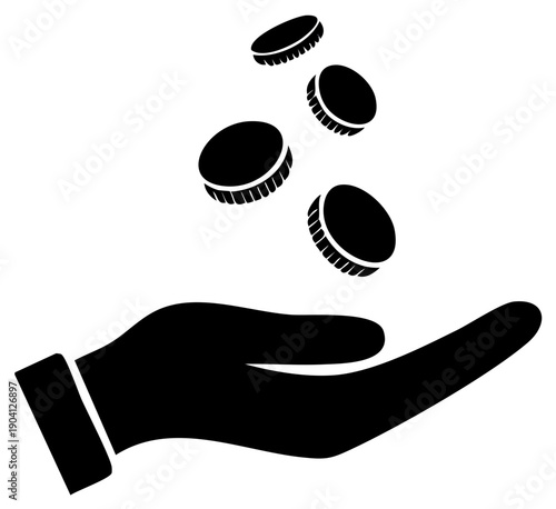 Hand with falling coins. Concept of money, finance, giving, charity, donation or payment.