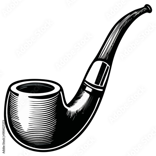 Detailed illustration of a classic smoking pipe in black and white
