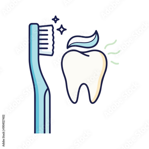 Toothbrush Toothpaste and Clean Tooth Dental Care Icon