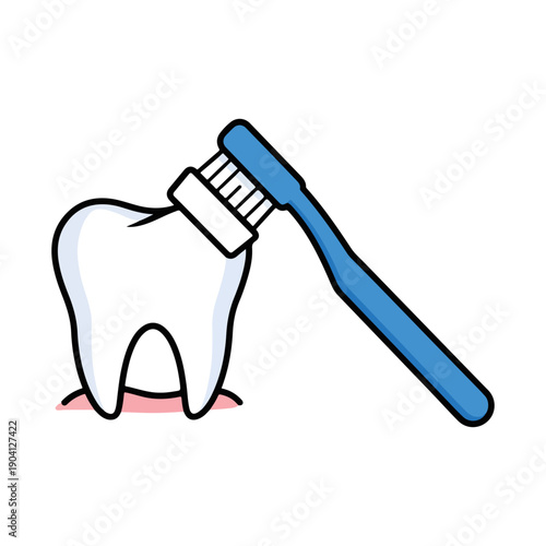 Toothbrush Cleaning a Molar Tooth Dental Hygiene Icon Vector Illustration