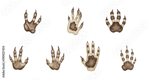 Set of different animal paw prints on a white background.