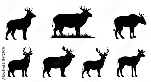 Set of Deer Silhouettes in Various Poses.