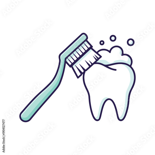 Toothbrush cleaning tooth with toothpaste foam dental hygiene icon
