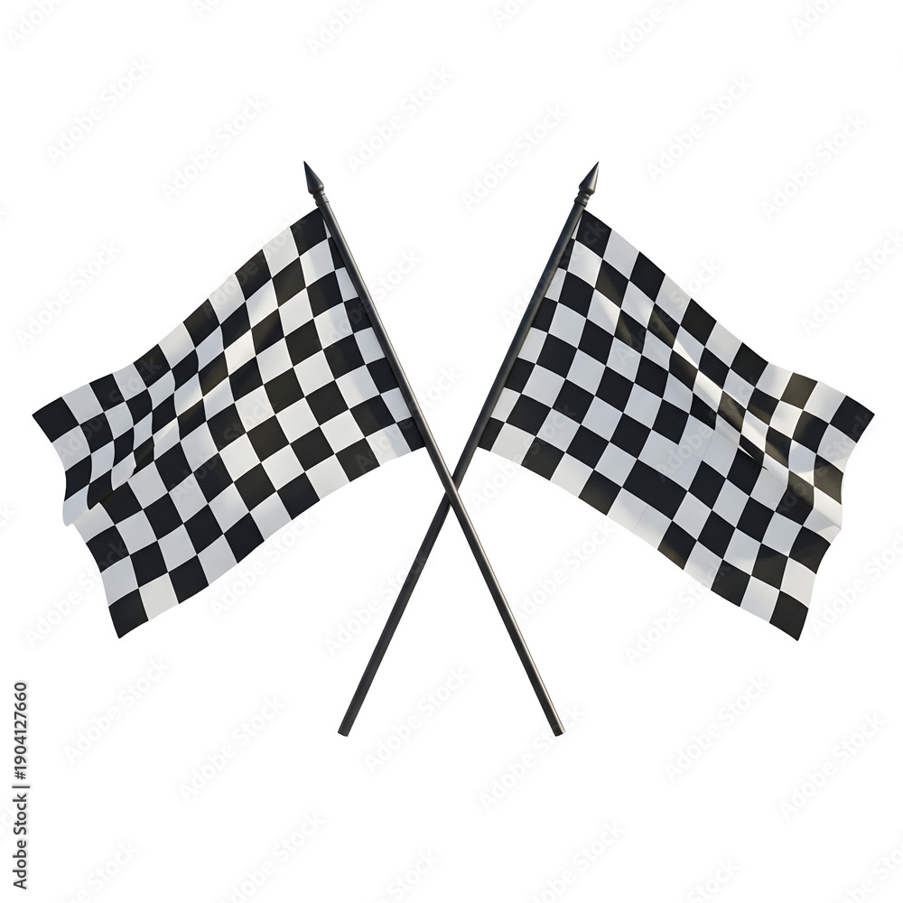 Fototapeta premium Crossed checkered racing flags isolated on transparent background
