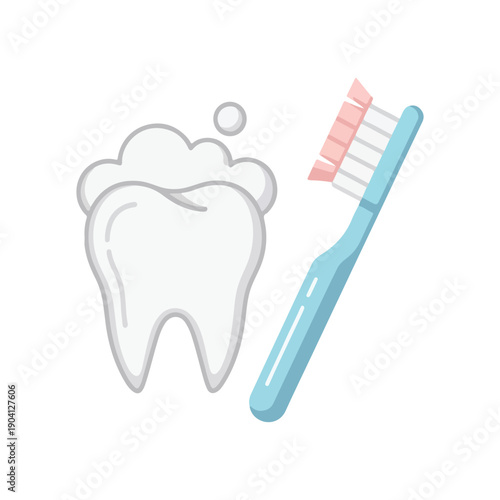 Tooth and Toothbrush Dental Hygiene Icon Vector Illustration