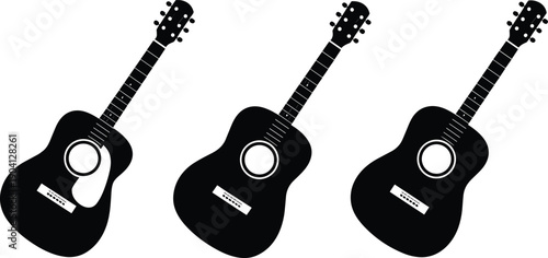 Acoustic guitar silhouette collection illustration musical instrument string guitar black classic music equipment isolated vector icon artistic design
