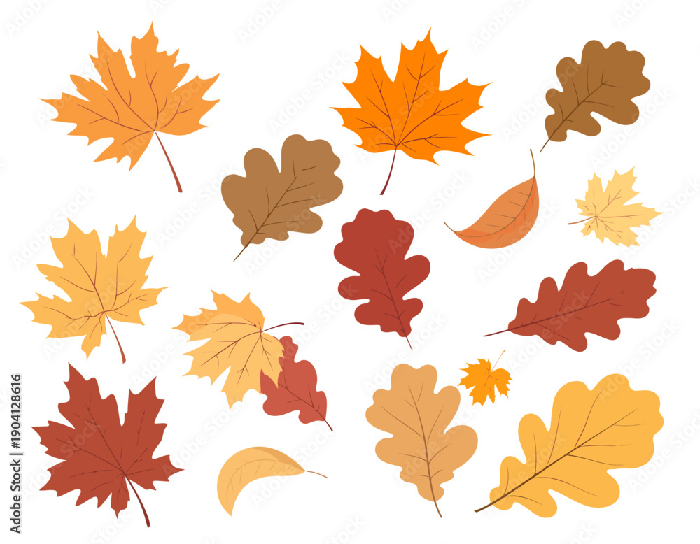 Fototapeta premium Colorful Autumn Leaves Falling Flat Vector Design