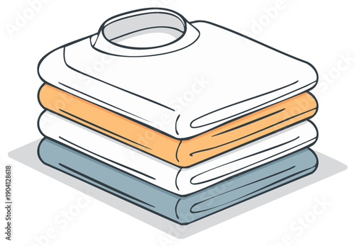 Colorful stack of neatly folded clean t-shirts line art illustration