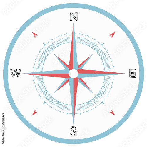 Compass rose illustration with cardinal directions in hand-drawn style