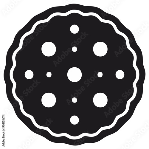 Flat Style Vector Illustration of a Pizza with Toppings and Decorative Crust