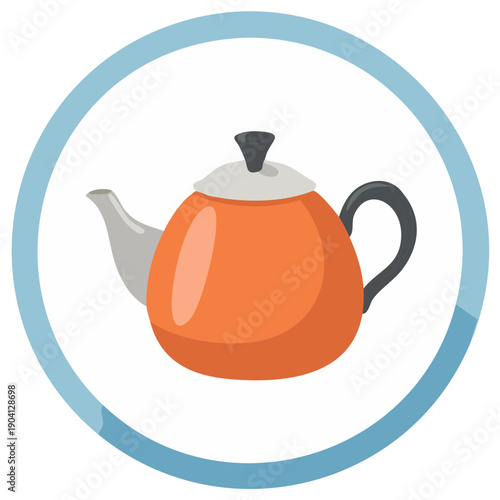 Orange teapot illustration in a circle, isolated on white, simple design