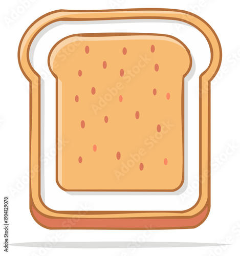 Cartoon illustration of a slice of bread with red dots, for breakfast or lunch.