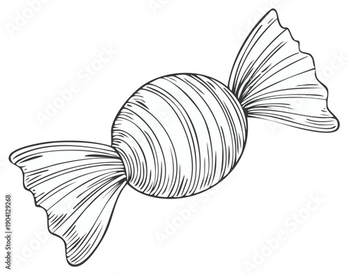 Hand drawn sweet candy in wrapper vintage engraving style illustration