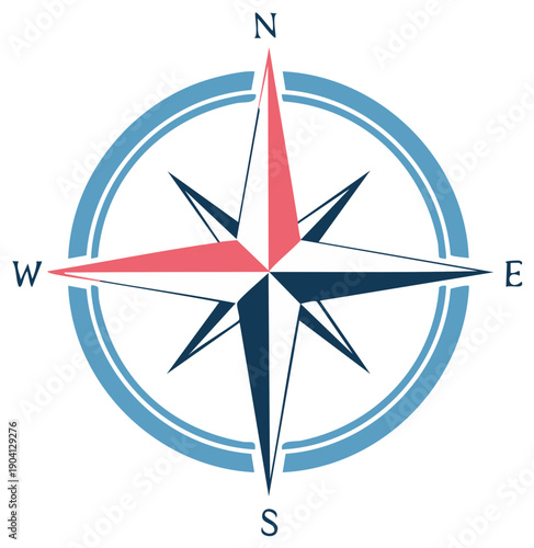 Graphic compass rose symbol for navigation direction travel and exploration guidance