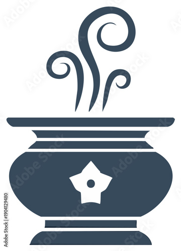 Traditional incense burner censer with swirling aroma smoke icon