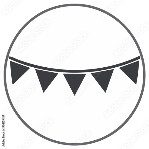 Decorative Party Bunting Icon Featuring Pennant Flags Inside a Circle Graphic Vector Illustration