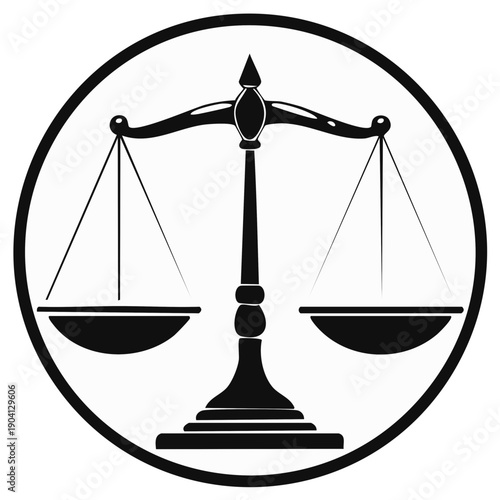 Scales of Justice Icon Symbolizing Legal Fairness and Equilibrium in Black and White