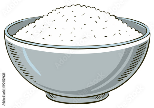 Illustration of a bowl of white rice. Food concept.