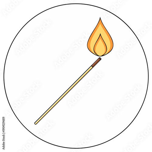 Burning Matchstick Clip Art with Flames Symbol in Circular Frame