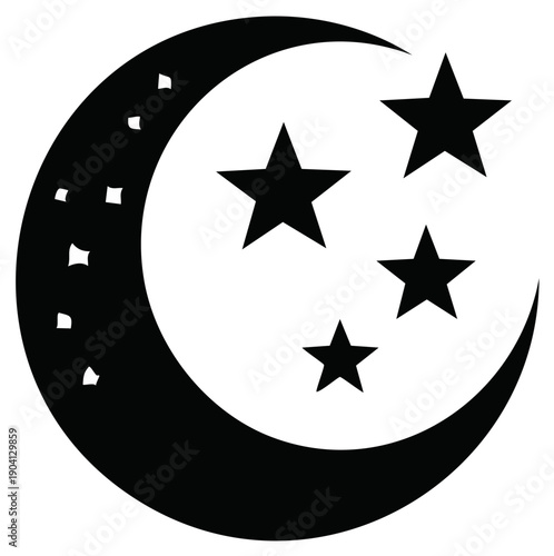 Black crescent moon with stars illustration night sky celestial bodies cosmic space astronomy science