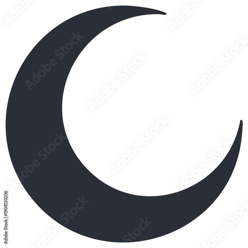 Minimalist silhouette of a dark gray crescent moon celestial body icon