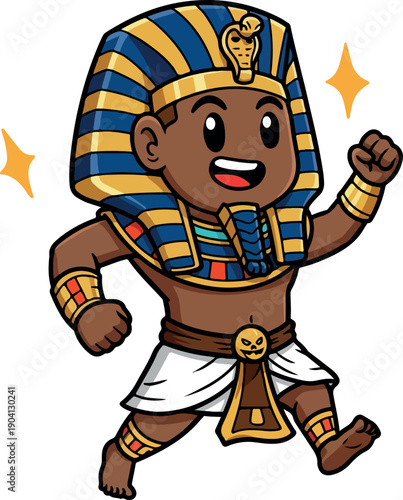 Cute Pharaoh Running Excitedly With Gold Accents Isolated