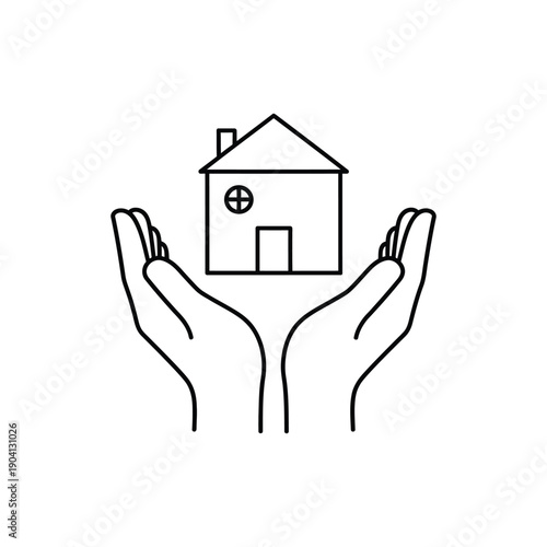 Vector icon of hands holding a house, symbolizing home protection or ownership, isolated on transparent background, png